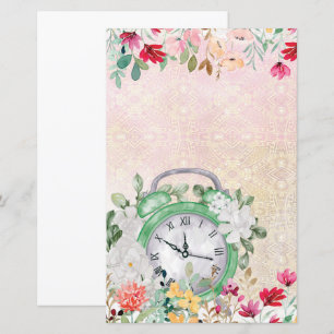 Lámina Reloj de acuarela floral decoupage papel de scrapb