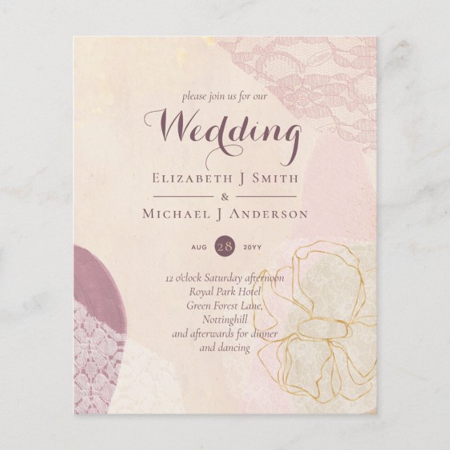 Lámina Resumen de Mustard Lace Merlot Wedding Invitar pre (Anverso)
