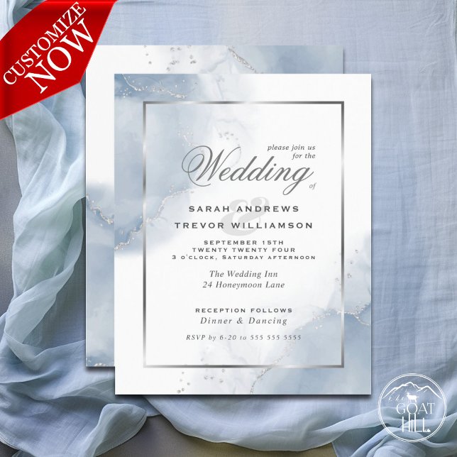 Lámina Resumen de Plata Azul Polvo Boda de presupuesto (Easy to Customize)