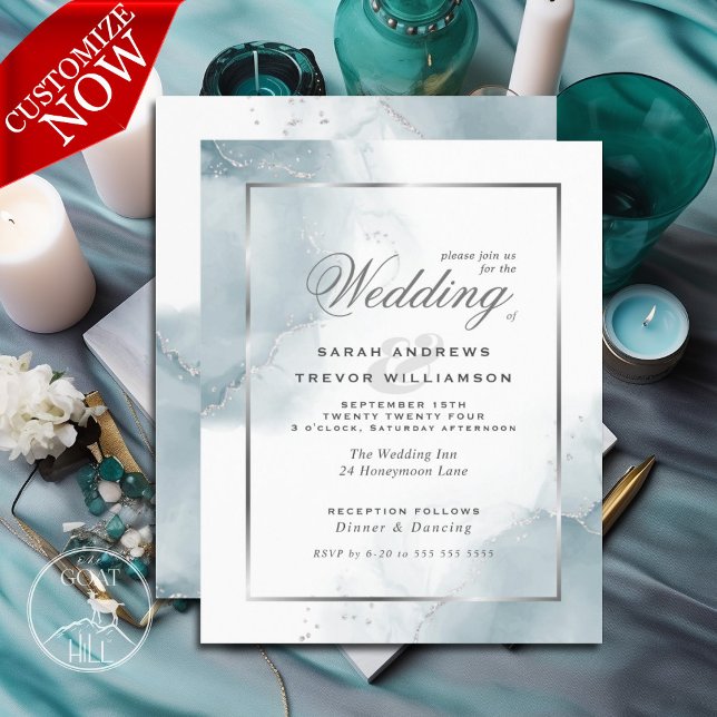 Lámina Resumen de Plata Verde azulada del Boda de Presupu (easy to customize)