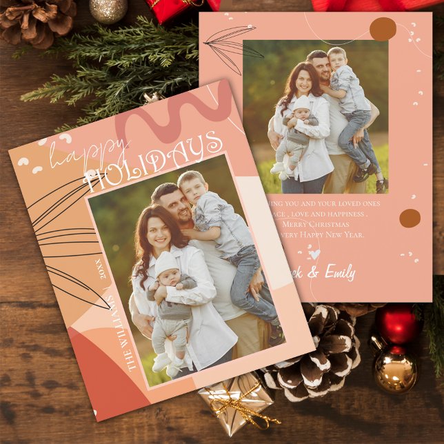 Lámina Resumen de Terracotta Diseño Foto Felices Fiestas (Abstract Terracotta Design Photo Happy Holidays Card)