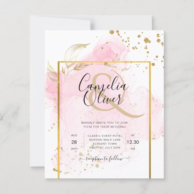 Lámina Resumen de tinta para alcohol de BODA de ORO PINK (Anverso)