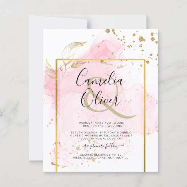Lámina Resumen de tinta para alcohol de BODA de ORO PINK (Anverso)