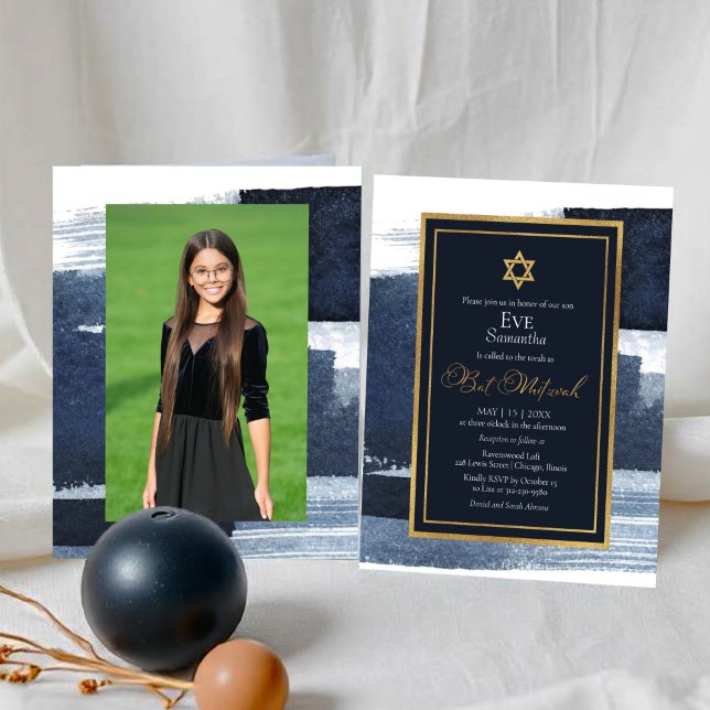 Lámina Resumen del presupuesto Foto dorada azul Bat Mitzv (Subido por el creador)
