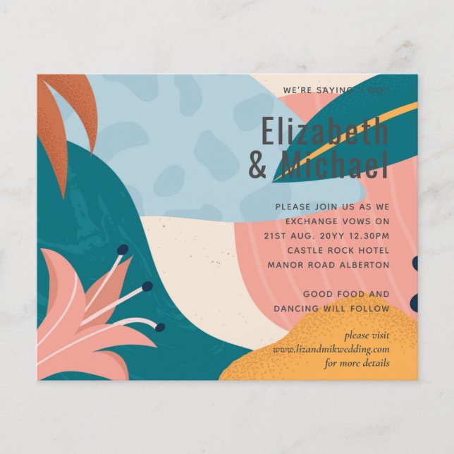 Lámina Resumen moderno deja la invitación a la boda tropi (Anverso)