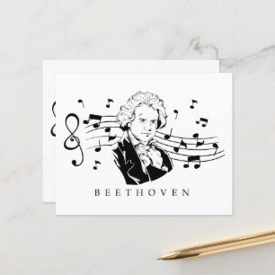 Lámina Retrato de Ludwig van Beethoven y busto con notas