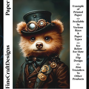 Lámina Retrato de Oso Marrón Steampunk CL2 Papel para Scr