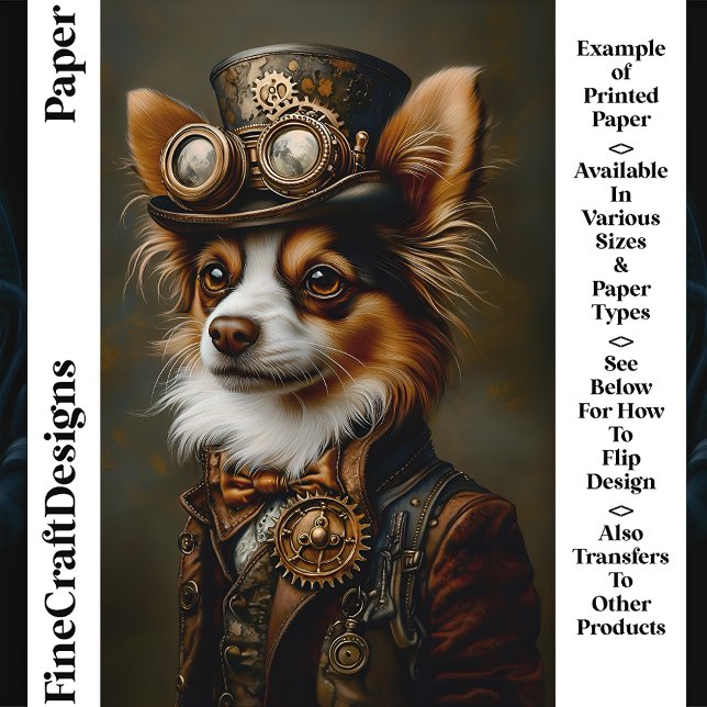 Lámina Retrato de perro Papillon Steampunk CQ1 papel de m (Subido por el creador)