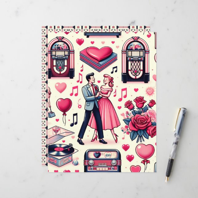 Lámina Retro 50s Valentine Scrapbook Paper (Anverso/Reverso In Situ)