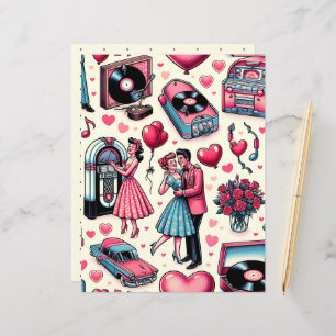 Lámina Retro 50s Valentine Scrapbook Paper