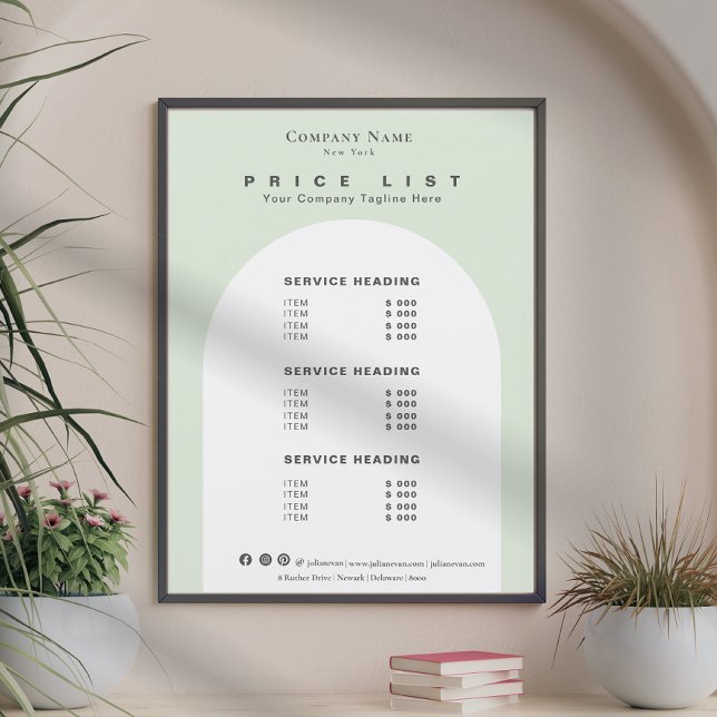 Lámina Retro Arch Sage Green Beauty Service Price List (Retro Arch Sage Green Beauty Service Price List)