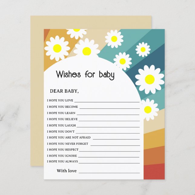 Lámina Retro Groovy - Deseos para el bebé (Anverso / Reverso)