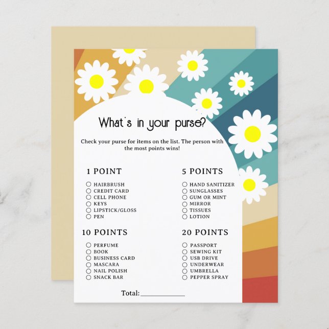 Lámina Retro Groovy - Qué hay en tu juego de bolsos (Anverso / Reverso)