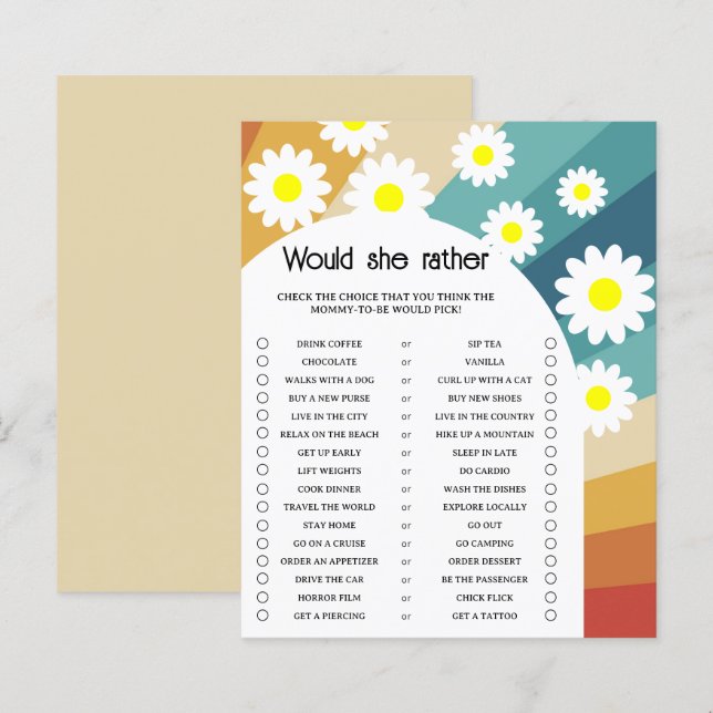 Lámina Retro - Preferiría Un Juego De Baby Shower (Anverso / Reverso)