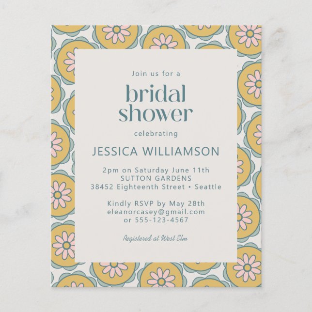 Lámina Retro Presupuesto Boho Floral Pastel Ducha de novi (Anverso)