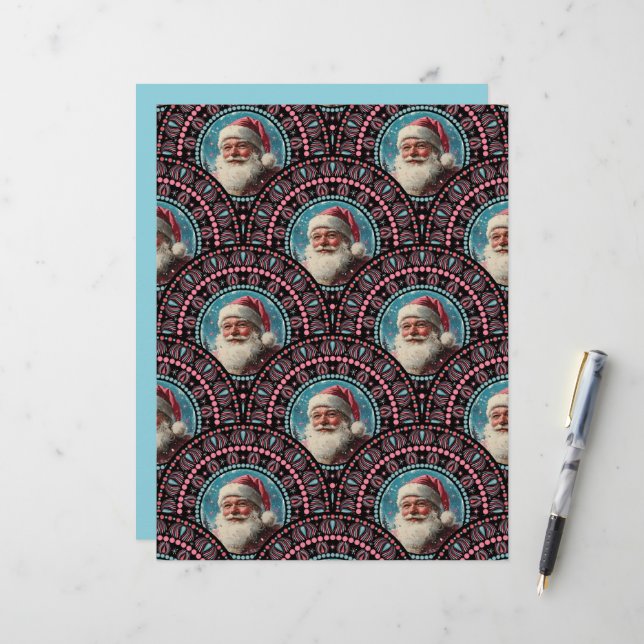 Lámina Retro Santa Pinkmas Mandala Art Deco Papel de dibu (Anverso/Reverso In Situ)