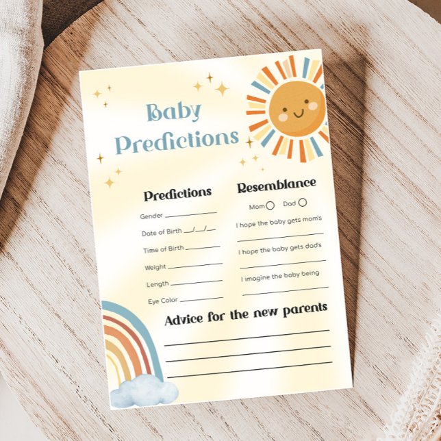 Lámina Retro Sunshine Baby Shower Baby Predictions Game (Retro Here Comes The Son Sunshine Baby Shower Game)