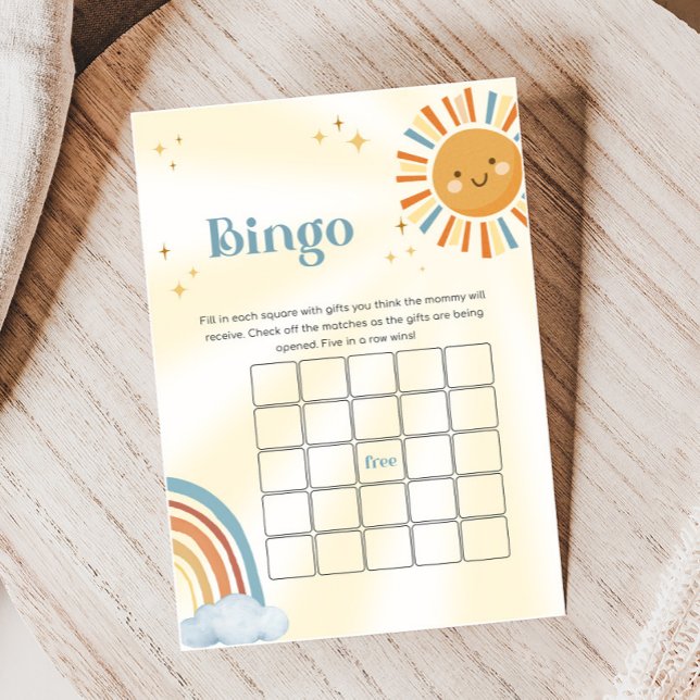 Lámina Retro Sunshine Baby Shower Bingo Game (Retro Here Comes The Son Sunshine Baby Shower Game)