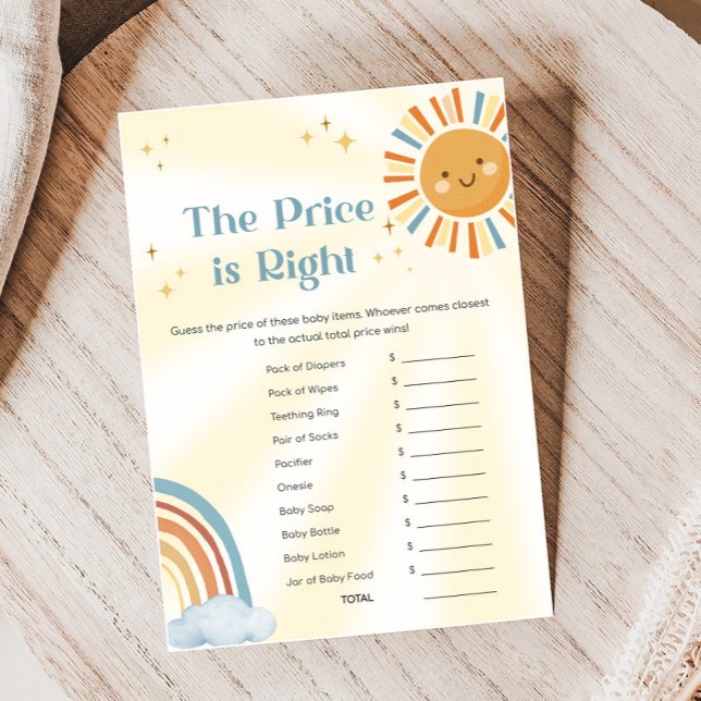 Lámina Retro Sunshine Baby Shower The Price Is Right Game (Retro Here Comes The Son Sunshine Baby Shower Game)