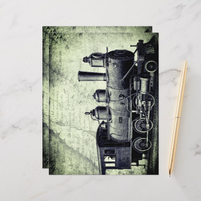 Lámina Retro, trenecito vintage, estilo steampunk, tema d (Anverso/Reverso In Situ)
