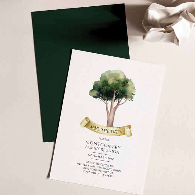 Lámina Reunión de la familia de acuarela de presupuesto G (Family Tree Save the Date Reunion Announcement)