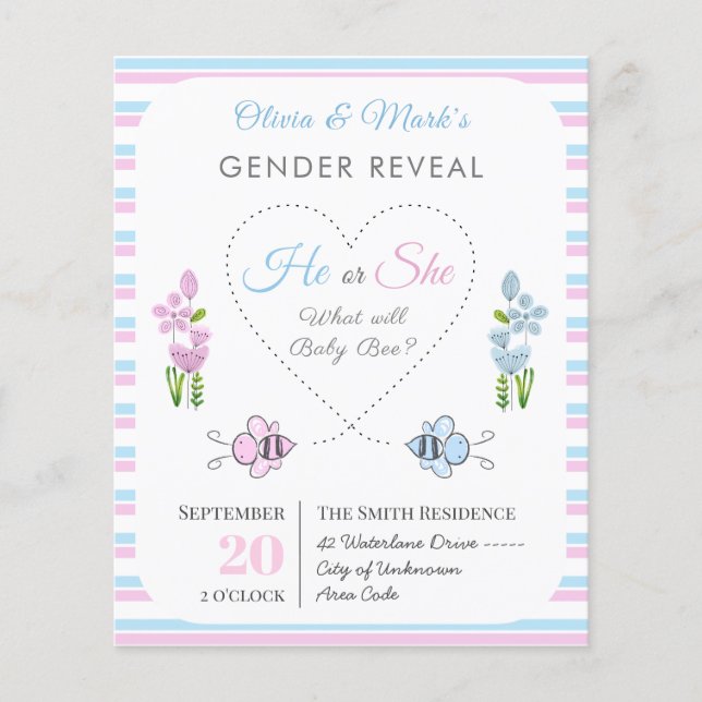 Lámina Revelación de género de Blue Pink Bumble Bee Love  (Anverso)