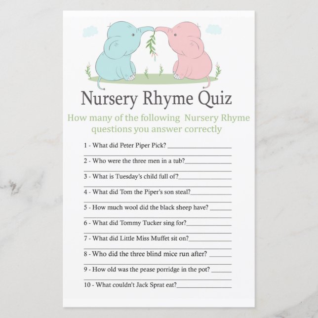 Lámina Rhyme Prueba de elefante rosa azul de la enfermera (Anverso)