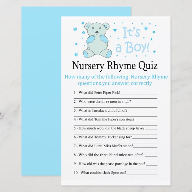 Lámina Rhyme Prueba de oso azul Nursery juego de ducha pa (Anverso / Reverso)