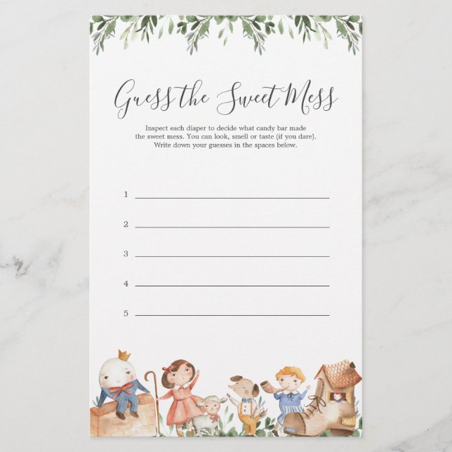 Lámina Rhymes De Enfermería Baby Shower Adivina El Dulce  (Anverso)