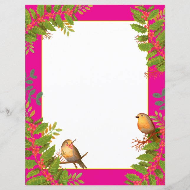 Lámina Robin Birds Holly Berry Hot Pink (Anverso)