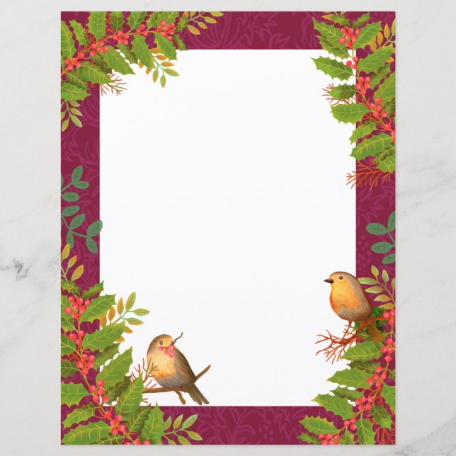 Lámina Robin Birds Holly Berry Wine (Anverso)