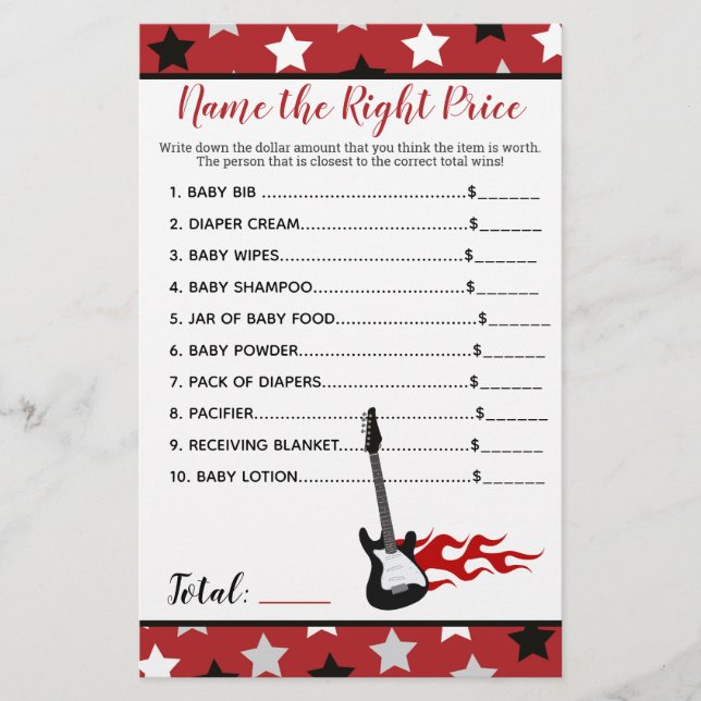 Lámina Rockabye, estrella de rock rojo, nombra juego de d (Anverso)