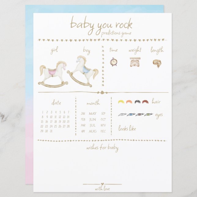 Lámina Rockefeller Blue Pink Gender Neutral Baby Shower (Anverso / Reverso)