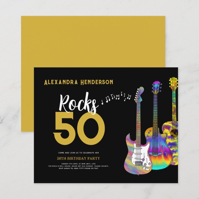 Lámina Rocks 50 Cumpleaños 50 de Guitar (Anverso / Reverso)