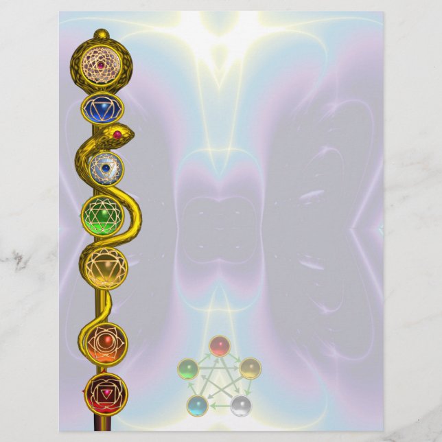 LÁMINA ROD DE ASCLEPIUS CON 7 CHAKRAS, ENERGÍA ESPIRITUAL (Anverso)