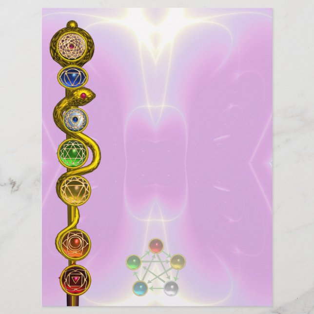 LÁMINA ROD DE ASCLEPIUS CON 7 CHAKRAS, ENERGÍA ESPIRITUAL (Anverso)