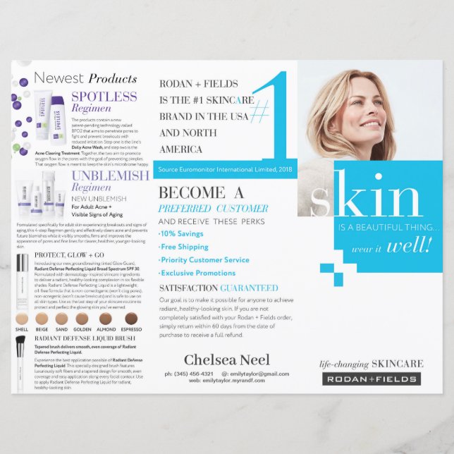 Lámina Rodan y Fields Tri-Fold Brochure (Anverso)