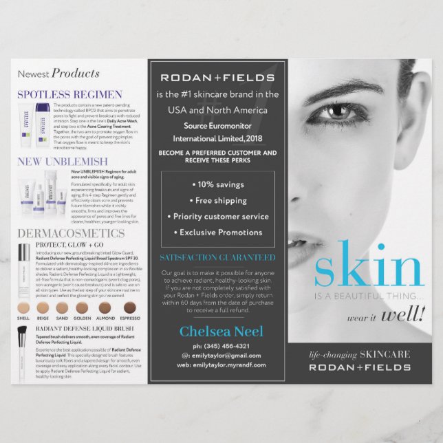 Lámina Rodan y Fields Tri-Fold Brochure (Anverso)