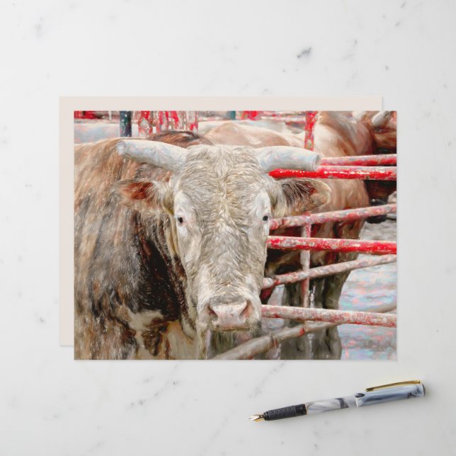Lámina Rodeo Bull Rustic Country Western (Anverso/Reverso In Situ)