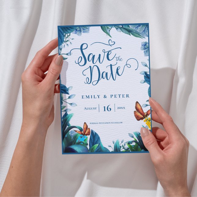 Lámina Romantic Blue Botanical Garden Theme Save the Date (Romantic Blue Botanical Garden Theme Save the Date)