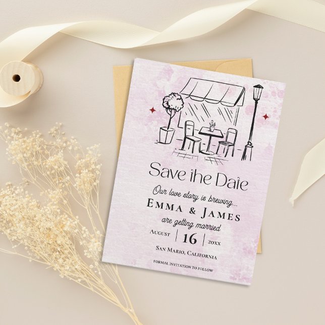 Lámina Romantic Café Illustration Wedding Save the Date (Romantic Café Illustration Wedding Save the Date)
