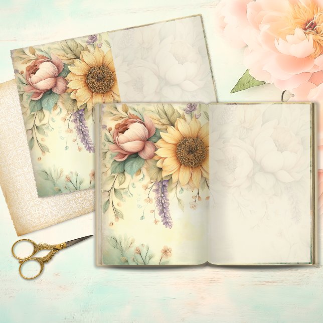 Lámina Romantic Sunflower & Blush Peony Junk Journal Page (Subido por el creador)