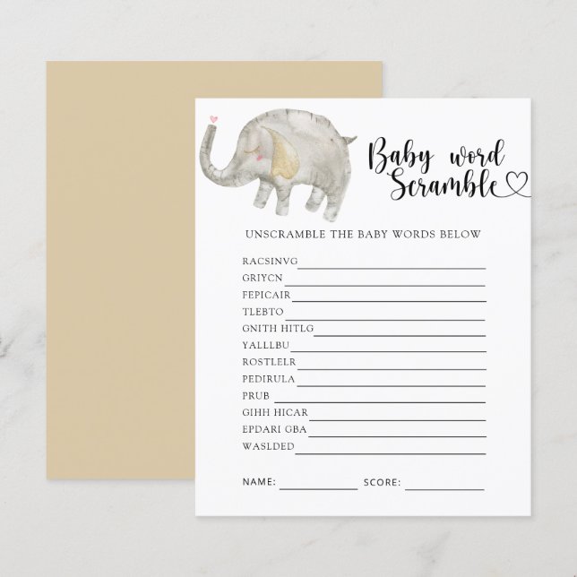 Lámina Rompecabezas de palabras de elefante para bebés (Anverso / Reverso)