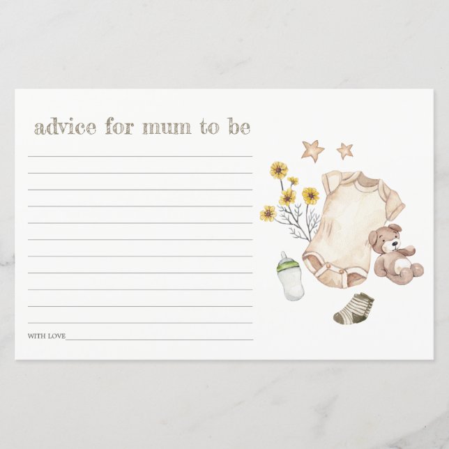 Lámina Ropa de bebé verde Boho Género Baby Shower neutral (Anverso)