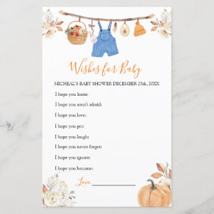 Lámina Ropa de niño Calabaza Baby Shower desea un bebé