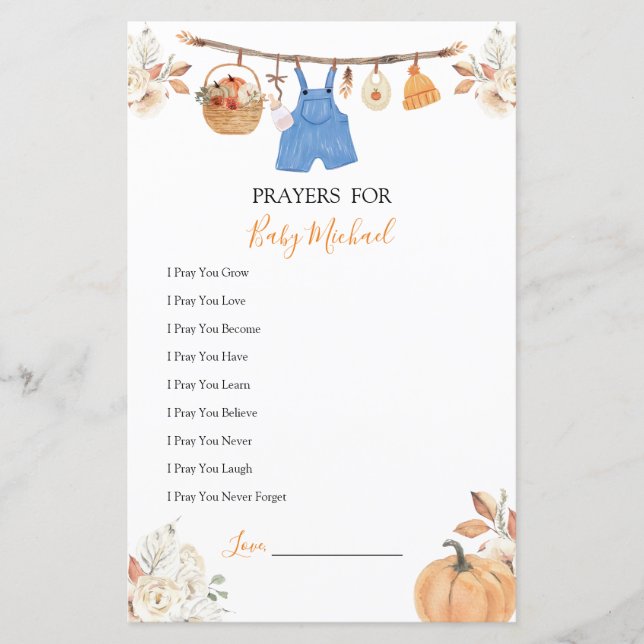 Lámina Ropa de niño Calabaza Baby Shower Oraciones para e (Anverso)