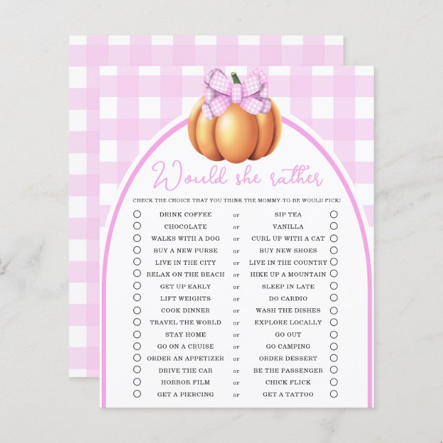 Lámina Ropa rosa de calabaza ¿Prefiere jugar? (Anverso / Reverso)