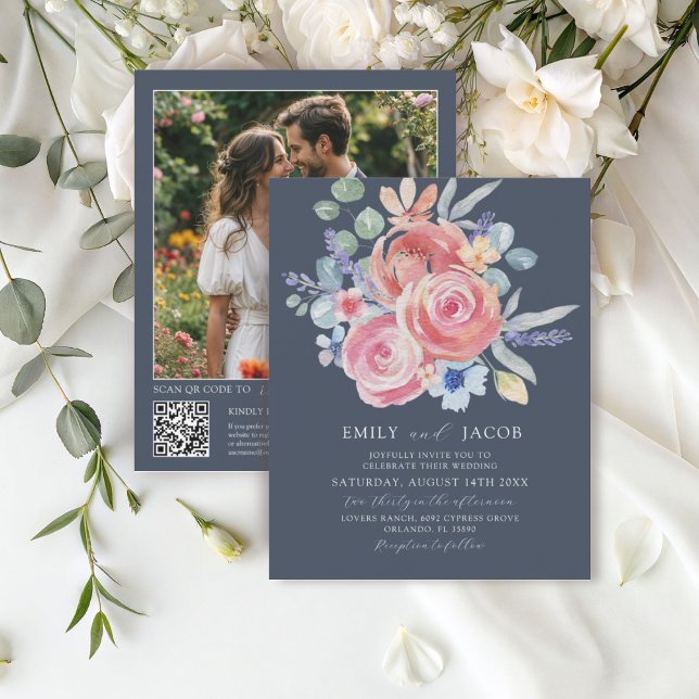 Lámina Rosa azul oscuro presupuesto Boda de acuarela flor (Subido por el creador)