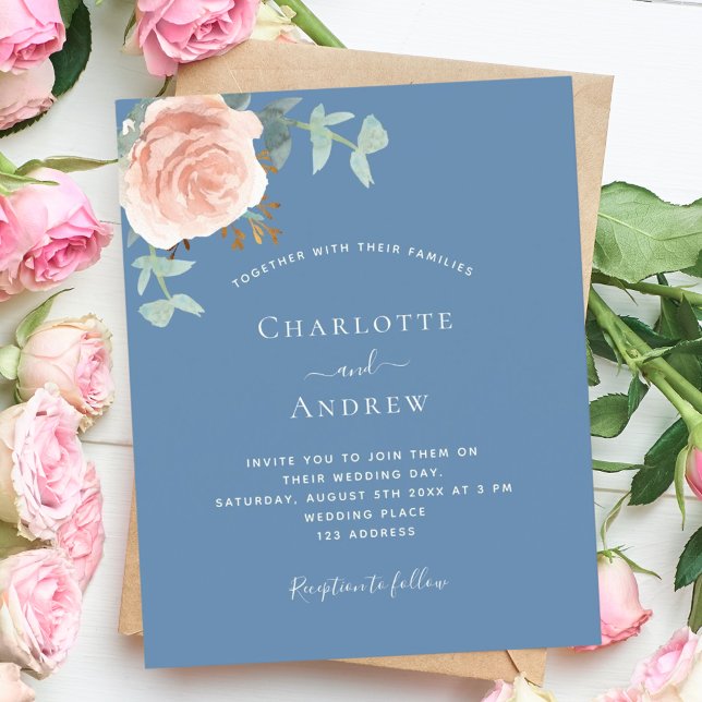Lámina Rosa azul turbio presupuesto de oro QR boda RSVP (Subido por el creador)