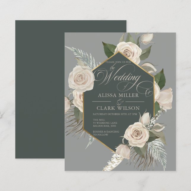 Lámina Rosa Blanca de Presupuestos, Invitación a la Boda  (Anverso / Reverso)